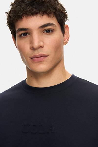 UCLA Ανδρικό μπλουζάκι CANARY Navy Blue Crew Neck Seersucker με τυπωμένο Standard Fit