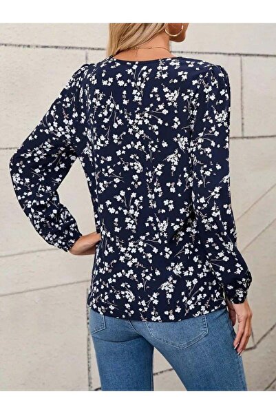 ARONA Women's long sleeve v neck floral pattern modal blouse