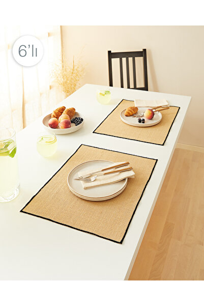 Homewave 6 Adet Siyah Dikiş Detaylı Jüt Sofra Sunum Tabak Altlığı Supla Amerikan Servisi 45x35