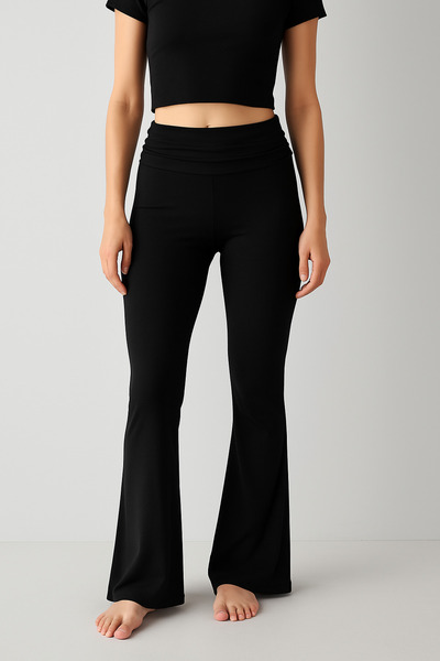 Artış Flared Folded Waist Jersey Flexible Viscose Flared Maternity Pants