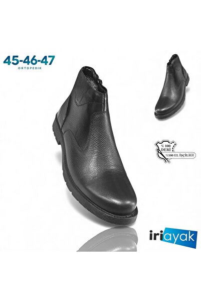 İriayak Erkek Siyah %100 Hakiki Deri Büyük Numara Bot Ayakkabı 45-46-47