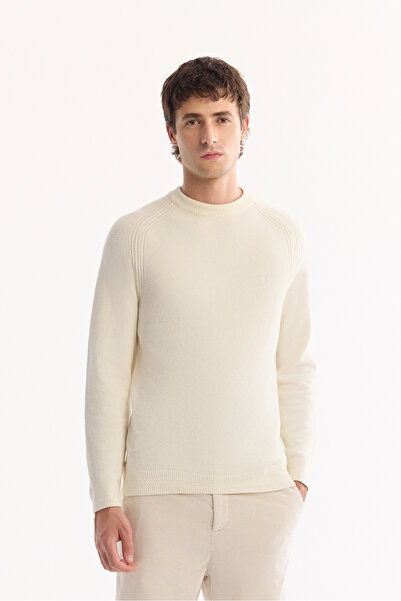 Avva Men's Ecru Crew Neck Soft Touch Textured Knitwear Regular Fit Sweater A52Y5050
