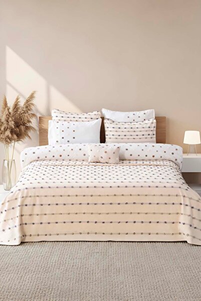 Rivaİstanbul Harmony Cream Double Bedspread Set - 4 Piece Dowry Set