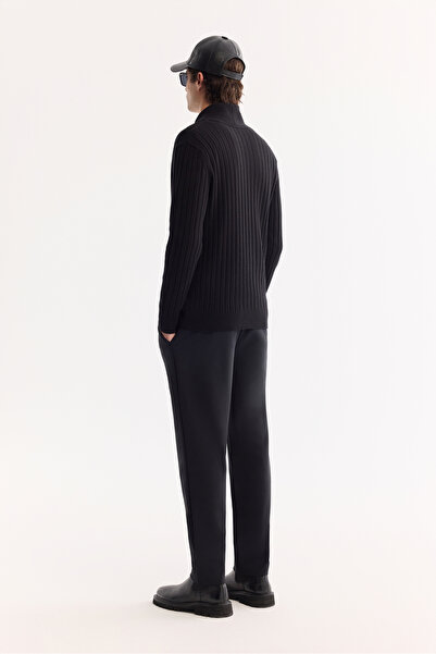 Avva Ανδρική μαύρη ζακέτα με γιακά με κουμπιά, απαλή αφή, ριγέ και κανονική εφαρμογή A52Y5042