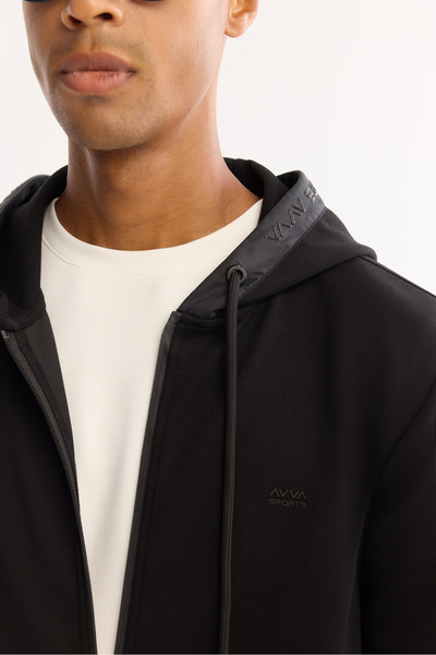Avva Ανδρικό μπλουζάκι με μαύρο γιακά με τζελ εκτύπωσης στο στήθος με με τύπωμα φερμουάρ Interlock Sweatshirt Cardigan