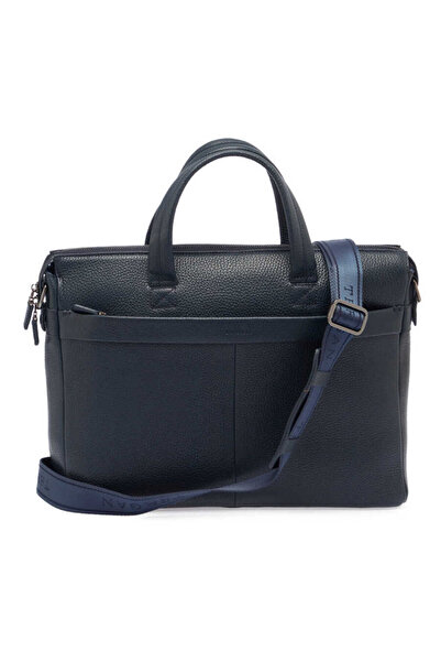 Tergan Navy Blue Genuine Leather Men's Briefcase - S1Ev00021120-A38
