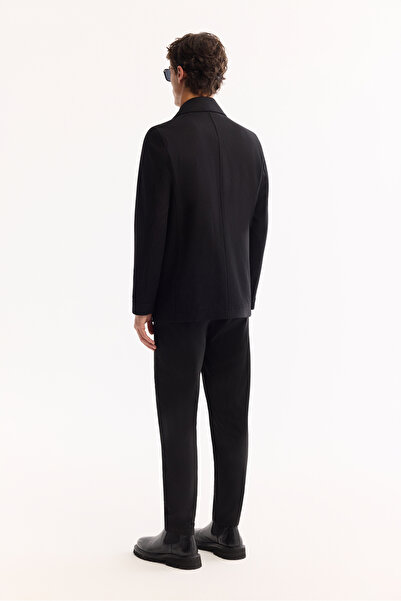 Avva Erkek Siyah Kruvaze Yün Karışımlı Astarlı Kaşe Kaban A52Y6065