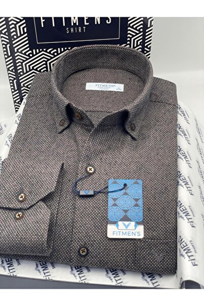 Fitmens Classic Long Sleeve Winter Eyelet Collar Buttoned Woolen 100% Cotton Gift Boxed Men's Shirt Fs-003768 -