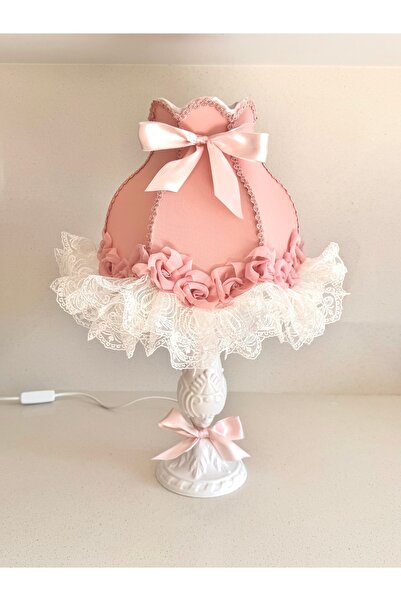 LULUAVİZEM Güllü Dantel Detaylı Bebek Çocuk Genç Odası Abajur