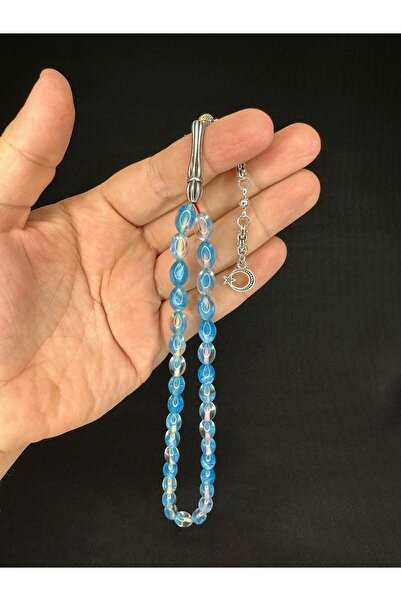 Anemore Collection مسبحة صلاة من مسحوق العنبر باللون الأزرق - قطع بيزي، 10 مم...