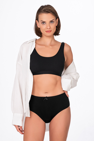 Kompedan Kadın Yüksek Bel Pamuklu Ribana Slip Külot – Esnek & Rahat | Siyah K0305