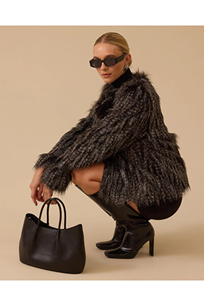 SEÇİL Kemer Detaylı Suni Kürk Kaban