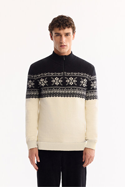 Avva Pulover pentru bărbați, negru, cu guler ridicat fermoar, cu model Soft Touch, tricotaj, cu croială normală A52Y5073