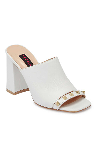 Tergan Beyaz Hakiki Deri Kadın Terlik - K24Y1TR67254-A26