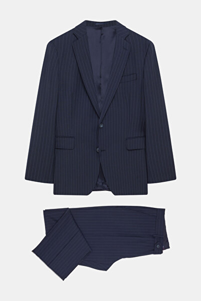 W Collection Dark Blue Striped Regular Fit Suit
