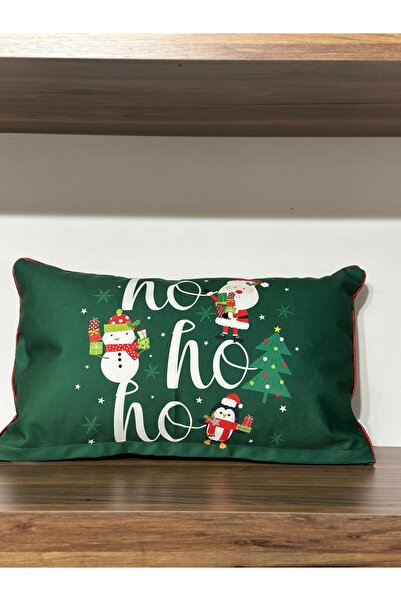 KIRLENTİM Winter-New Year-H1258-3050 Green Background Ho Ho Snowman-Cushion-Filled