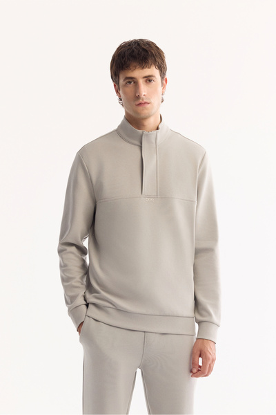 Avva Men's Gray Stand Collar Zippered Cotton Bi-Stretch Regular Fit Sweatshirt A52Y1282