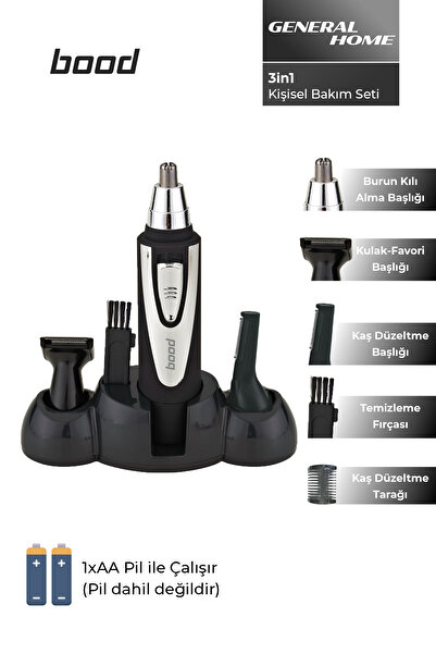 Bood BK-105 Kişisel Bakım Seti 3 in 1 | Saç, Sakal ve Burun Tüyü Temizleme Ma...