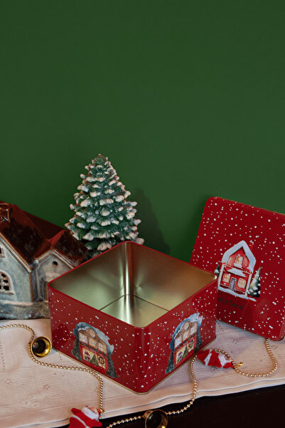 Sarkap Home Yılbaşı Evi Kırmızı Metal Saklama Kutusu