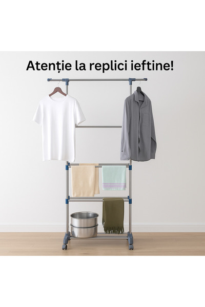 Super USCĂTOR VERTICAL MARE DE RUFE – PLIABIL, MOBIL PE ROȚI, 3 NIVELE , SUPORT UMERAŞE, 170 CM, MAX 40 KG