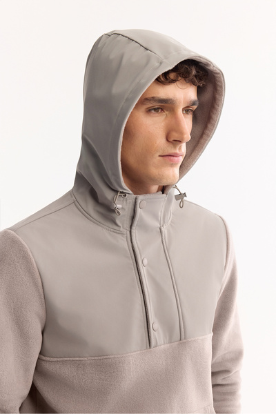 Avva Men's Gray Hooded Soft Touch Fleece Regular Fit Sweatshirt A52Y1268