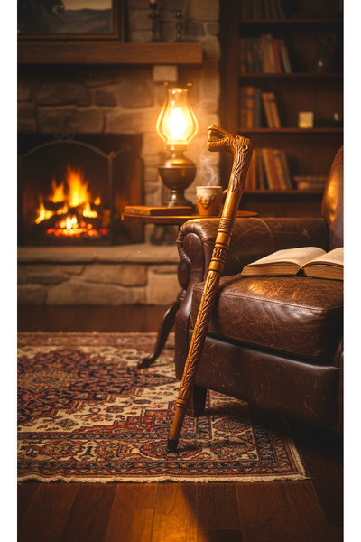 aslanoyma Aslan Model %100 El Oyması Ahşap Baston