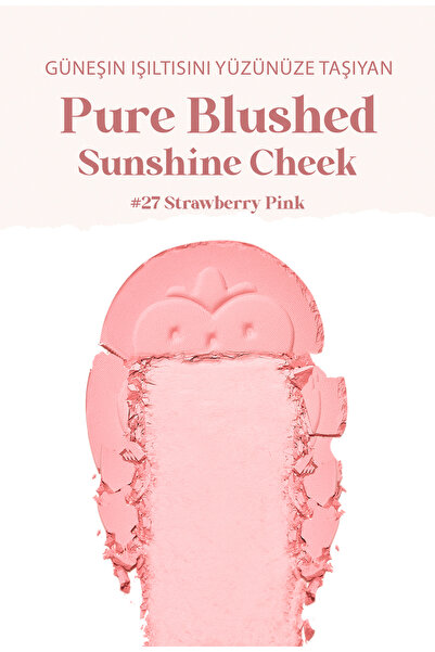PERIPERA Pastel Tonlarda Sebum Dengeleyici Toz Allık Pure Blushed Sunshine Cheek 27 Strawberry Pink
