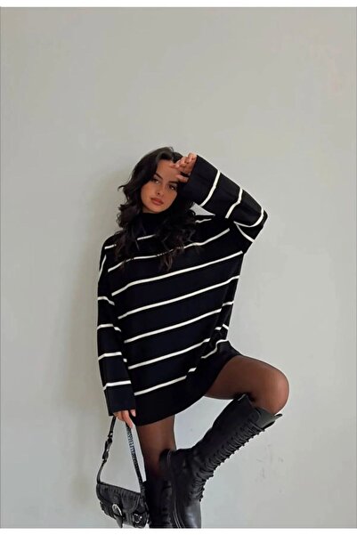 Dier Moda Pulover negru cu gât tricotat