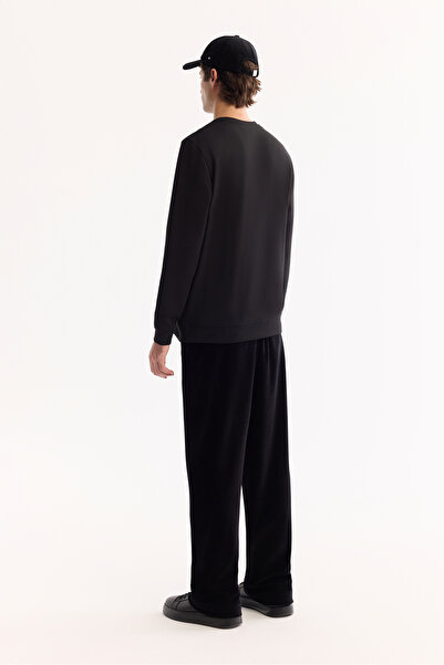 Avva Men's Black Crew Neck Cotton Bi-Stretch Printed Regular Fit Sweatshirt A52Y1261