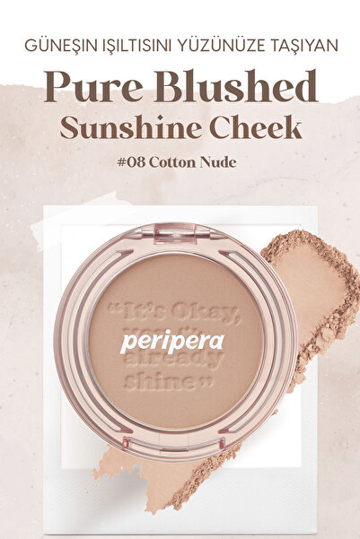 PERIPERA Pastel Tonlarda Sebum Dengeleyici Toz Allık PERIPERA Pure Blushed Sunshine Cheek (08 Cotton Nude)