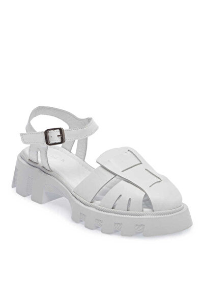 Tergan Beyaz Hakiki Deri Kadın Sandalet - K24Y1SN67158-A26