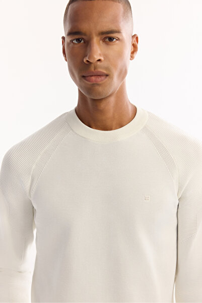 Avva Men's Ecru Crew Neck Sleeves Wicking Easy-Iron Sweater A52Y5083