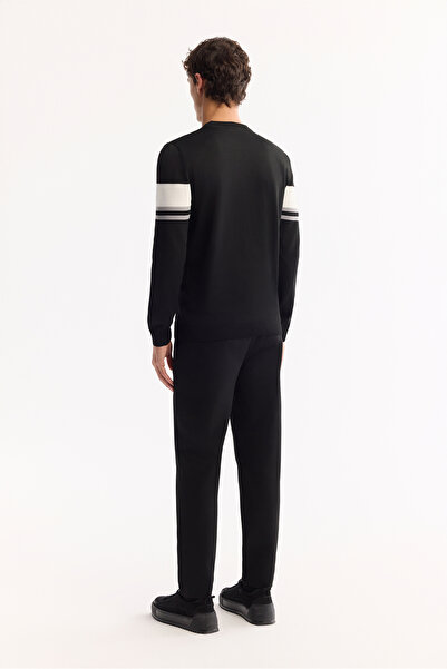 Avva Men's Black Crew Neck Striped Knitwear Regular Fit Sweater A52Y5034