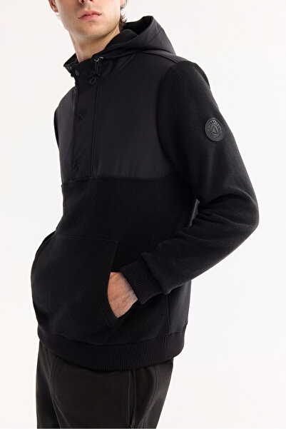 Avva Men's Black Hooded Soft Touch Fleece Regular Fit Sweatshirt A52Y1268