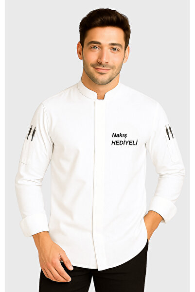 Üniformanya Isim Hediyeli Beyaz  Aşçı Ceketi, İsimli Aşçı Elbisesi, İsimli Aşçı Forması