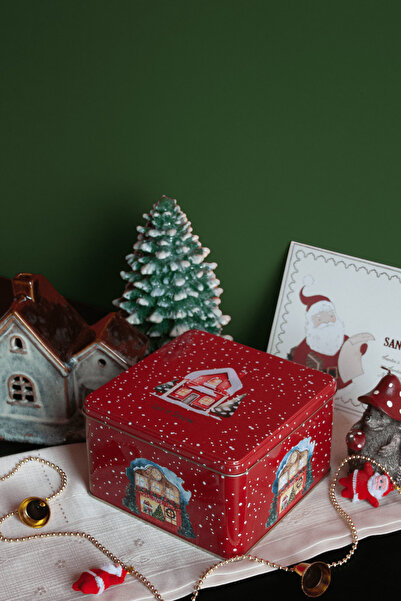 Sarkap Home Yılbaşı Evi Kırmızı Metal Saklama Kutusu
