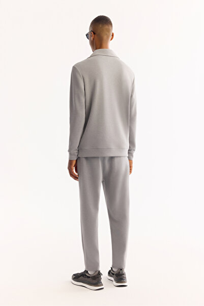 Avva Men's Gray Stand Collar Zippered Soft Touch Printed Regular Fit Sweatshirt A52Y1273