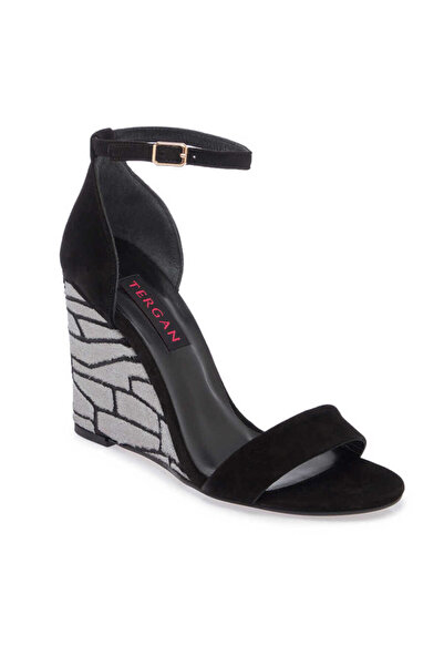 Tergan Siyah Hakiki Süet Deri Kadın Dolgu Topuklu Ayakkabı - K24Y1AY67251-A01