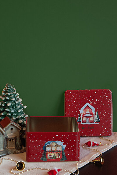 Sarkap Home Yılbaşı Evi Kırmızı Metal Saklama Kutusu