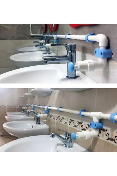 hilal kimya Dozator de săpun lichid cu buton de 10 litri cu 5 robinete și depozit central – pentru școală, moschee și utilizare în grup