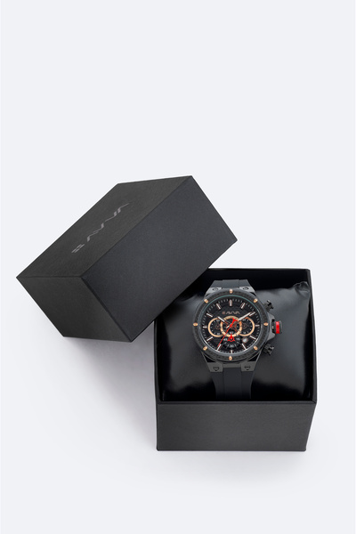 Avva Men's Black Gift Boxed Silicone Cord Wrist Watch B009030