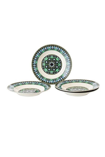 HIC deep porcelain dinner plates 4 Piece with Green/Black 22 cm