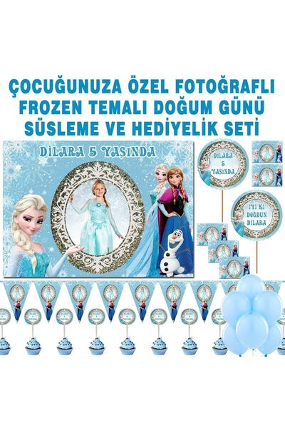 Sunligo Frozen Elsa Doğum Günü Seti Afiş Magnet Flama Konuşma Balonu Ikram Kü...