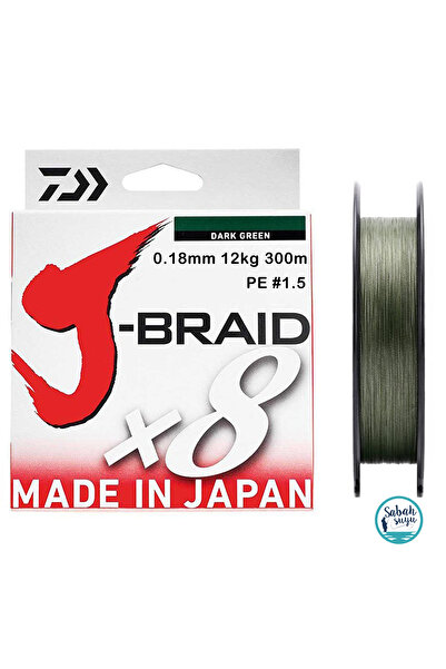daiwa J-Braid PE 8X İp Misina 0.18mm 12kg 300mt Koyu Yeşil