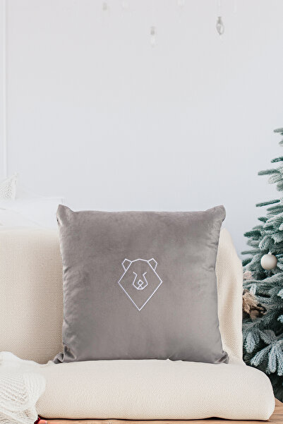 ASDİVA Christmas Themed White Polar Bear Embroidered Decorative Throw Pillow Cover - Earth