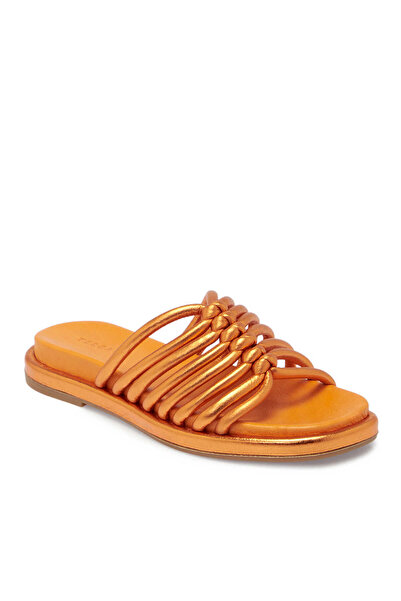 Tergan Turuncu Hakiki Deri Kadın Terlik - K24Y1TR67666-M39
