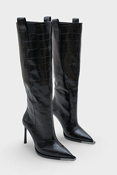 LOJO Dámské boty na podpatku s krokodýlím vzorem Valaora Black