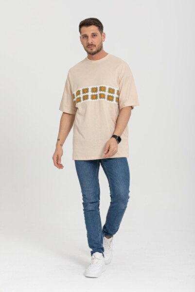 Rocqerx R-5730 okrugla kragna Detalj prednjeg veza Oversize kroj T-shirt