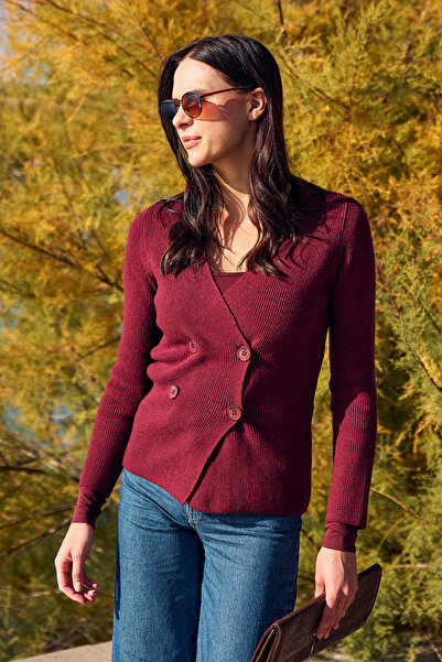 Sementa Masculine Double-Breasted Knitwear Jacket - Burgundy