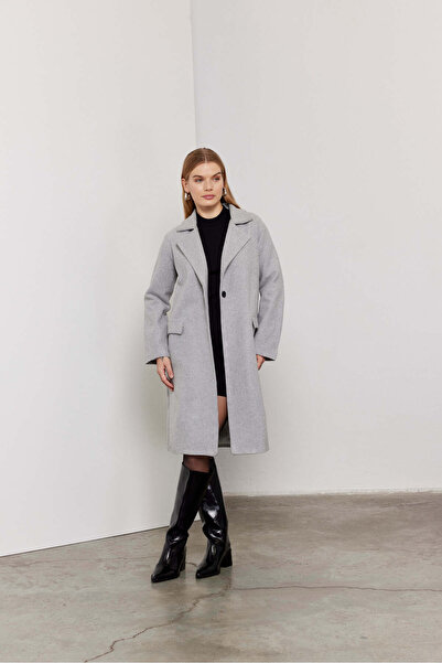 SevdeUgur Women's Gray Long Lined Cashew Coat / Collection